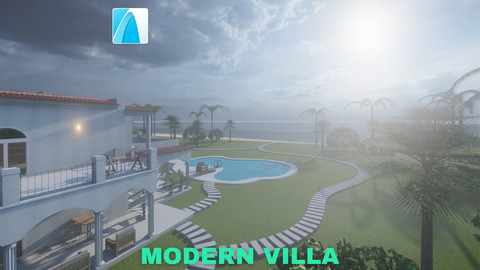 Modern Villa with Private Pool on Beachfront Scene - Archicad