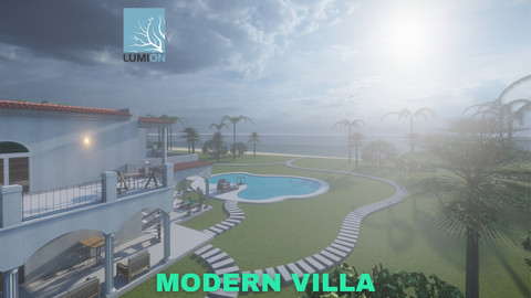Modern Villa with Private Pool on Beachfront Scene - Lumion