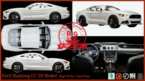 Ford Mustang GT 3D Model Hq Interior