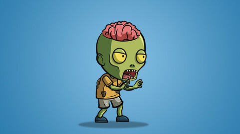 Exposed Brain Zombie 2D Character Sprite