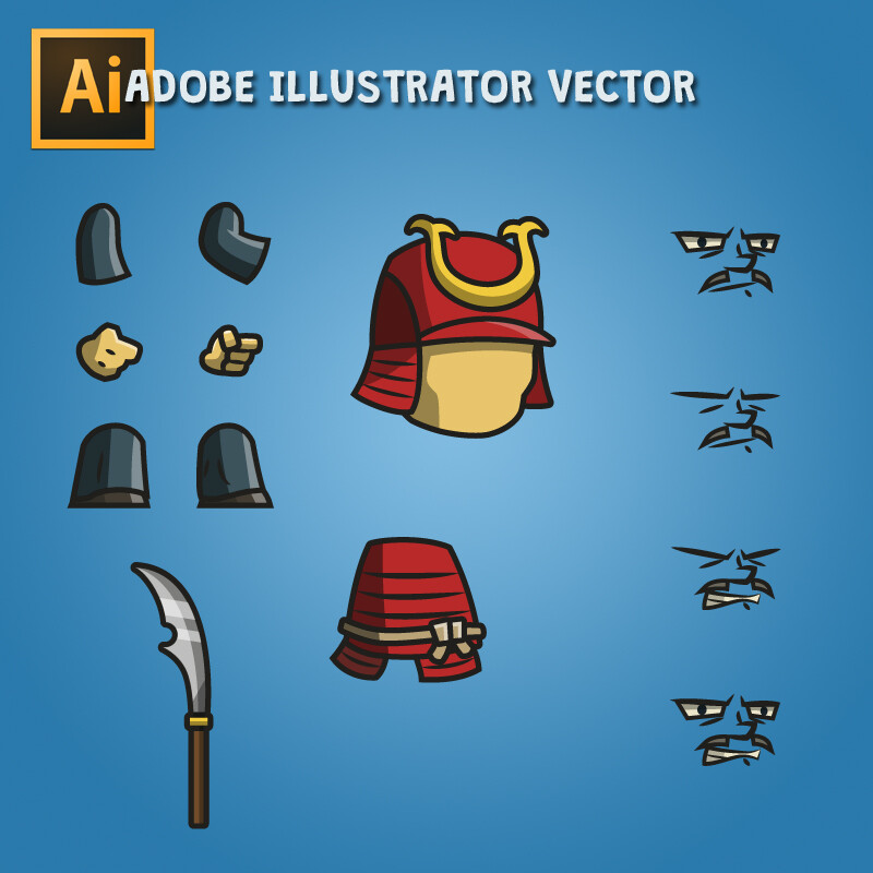 ArtStation - Tiny Armored Samurai 2D Character Sprite | Game Assets