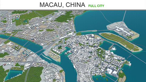 Macau city China 3d model 30km