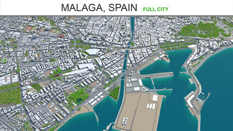 Malaga city Spain 3d model 60km