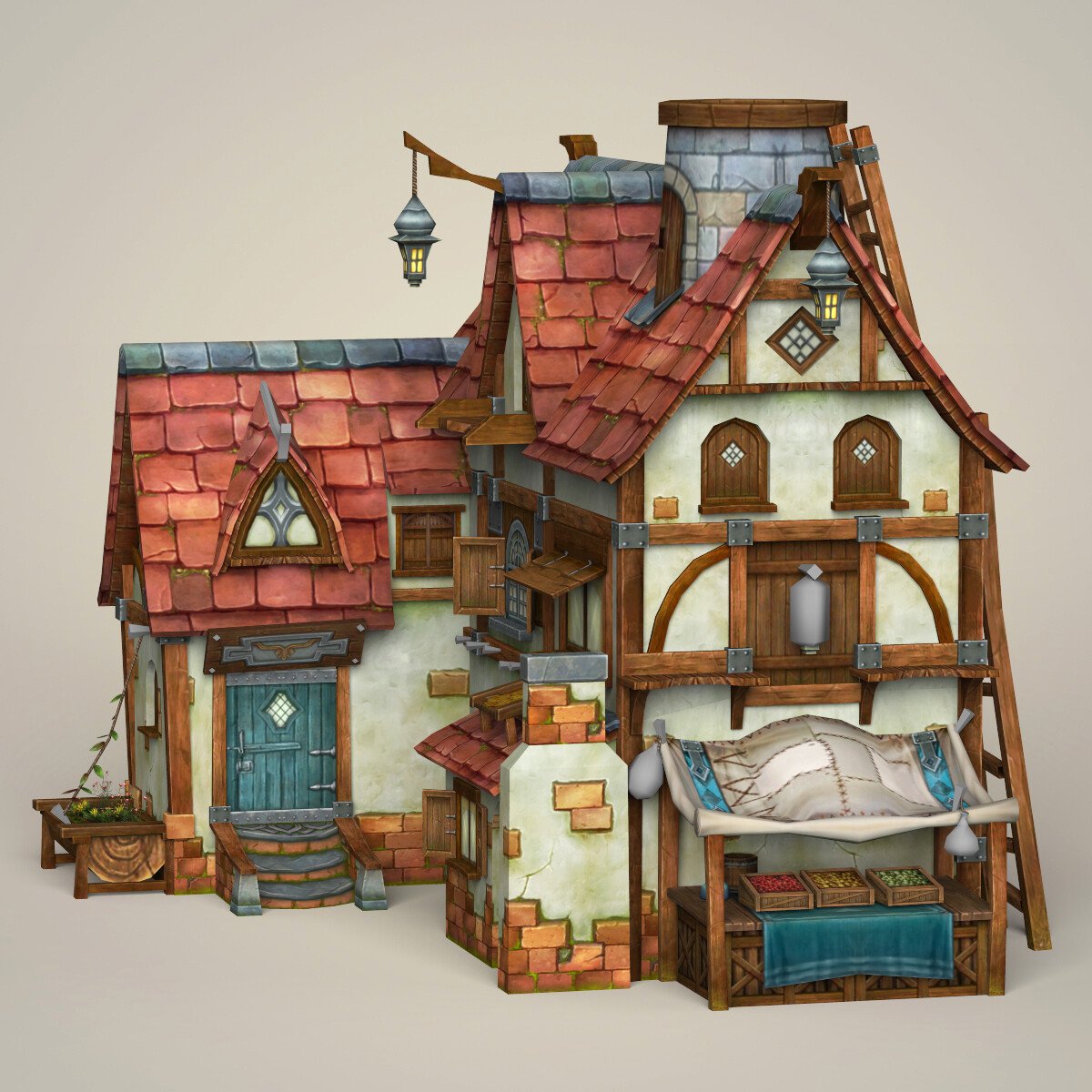 ArtStation - 14 Free Farming Game Assets: Houses and Trees