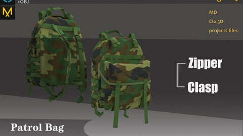 Bag_Backpack_Military accessory_Marvelous Designer, Clo3d clothes_OBJ&FBX（if needed)_Zbrush Practice