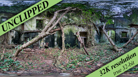 Abandoned Rural House, 360x180 HDRI, UNCLIPPED, 32K resolution (2K version for free), true 32-bit uncompressed openEXR