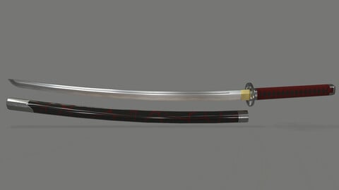 PBR Katana Japanese Sword Red