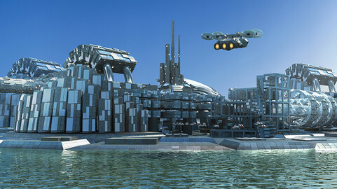 Futuristic City Pack 6. Marina Skyline