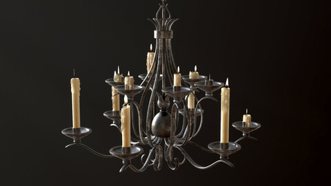 Old Medieval Chandelier with Candles (Low-poly Game-ready 3d model)