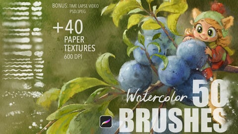 ProCreate Watercolor brushes + Paper textures