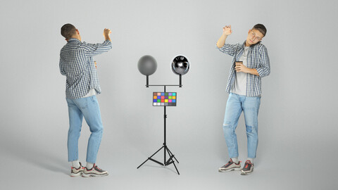 Young man with cup of coffee and talking on mobile phone 237