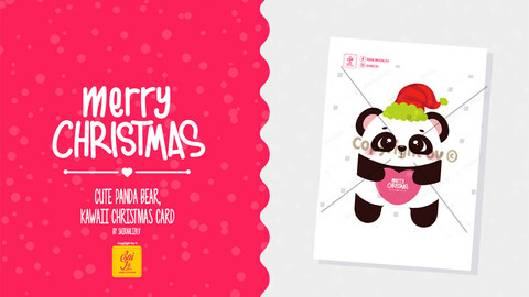 Christmas card, adorable, kawaii. Christmas panda bear.