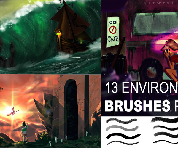 ArtStation 13 ENVIRONMENT TEXTURE BRUSHES PACK Brushes