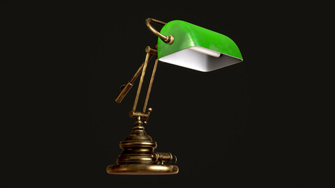 Classic Green Table Banker Lamp  (low-poly, game-ready) 3d model