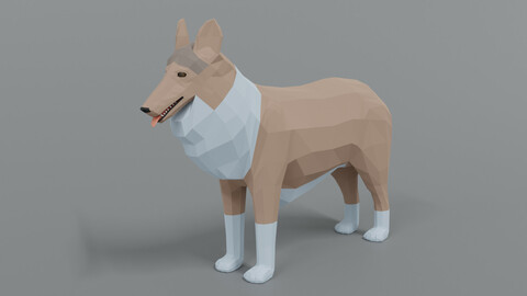 Low Poly Cartoon Rough Collie Dog