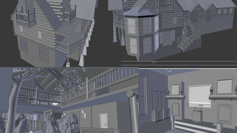 Big Wooden house Villa 3D Model