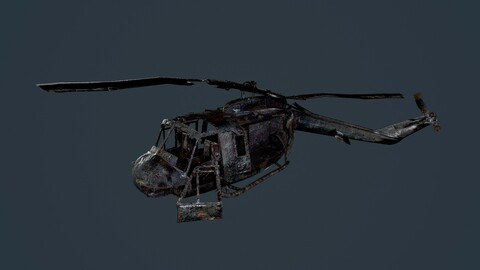 Wrecked Damaged UH1H Military Helicopter Game Ready 03