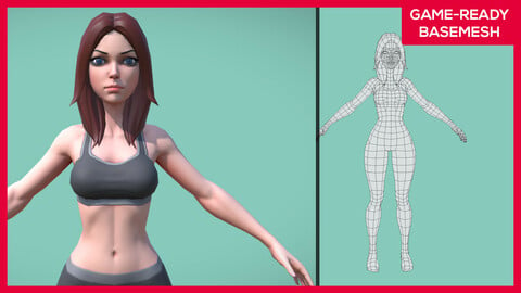 Stylized Female Character Basemesh - Rigged - sport clothes