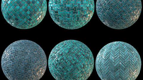 6 Teal Tile Material - PBR Seamless Textures - Vol2 (Sbsar)