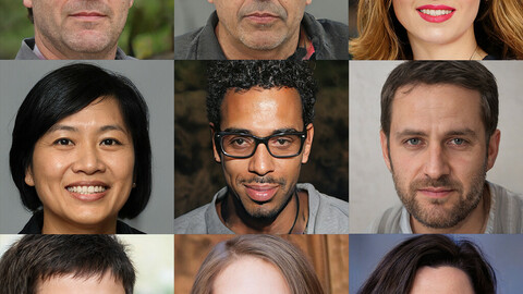 Portraits photo of people 1000 (part2). Faces human: Asian, Black, European, Caucasian, Indian