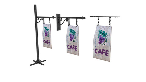old woodden cafe sign 3D model