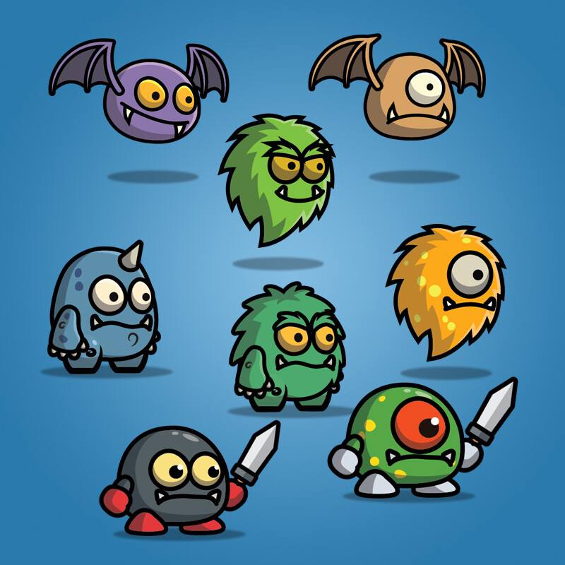 Cute characters, monsters, and game assets