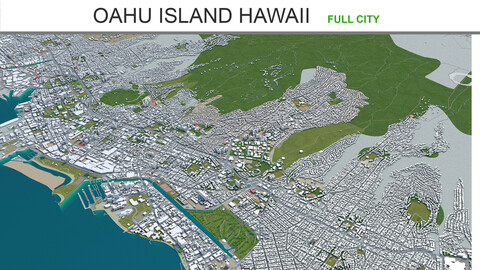 Oahu Island Hawaii city USA 3d model 80km