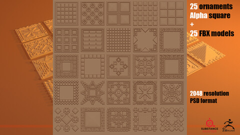25 ornaments Alfa square + 25 FBX models (Pack_2)
