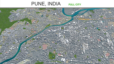 Pune city India 3d model 50km
