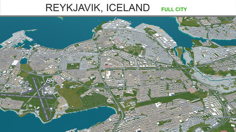 Reykjavik city Iceland 3d model 50km