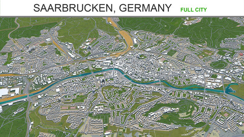 Saarbrucken city Germany 3d model 40km