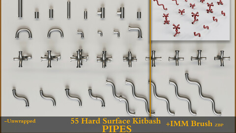 55 Hard Surface Pipes Kitbash + IMM Brush