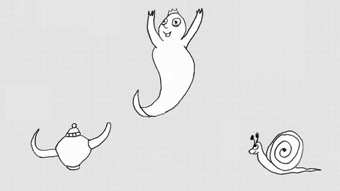 Genie and a Snail, black-and-white