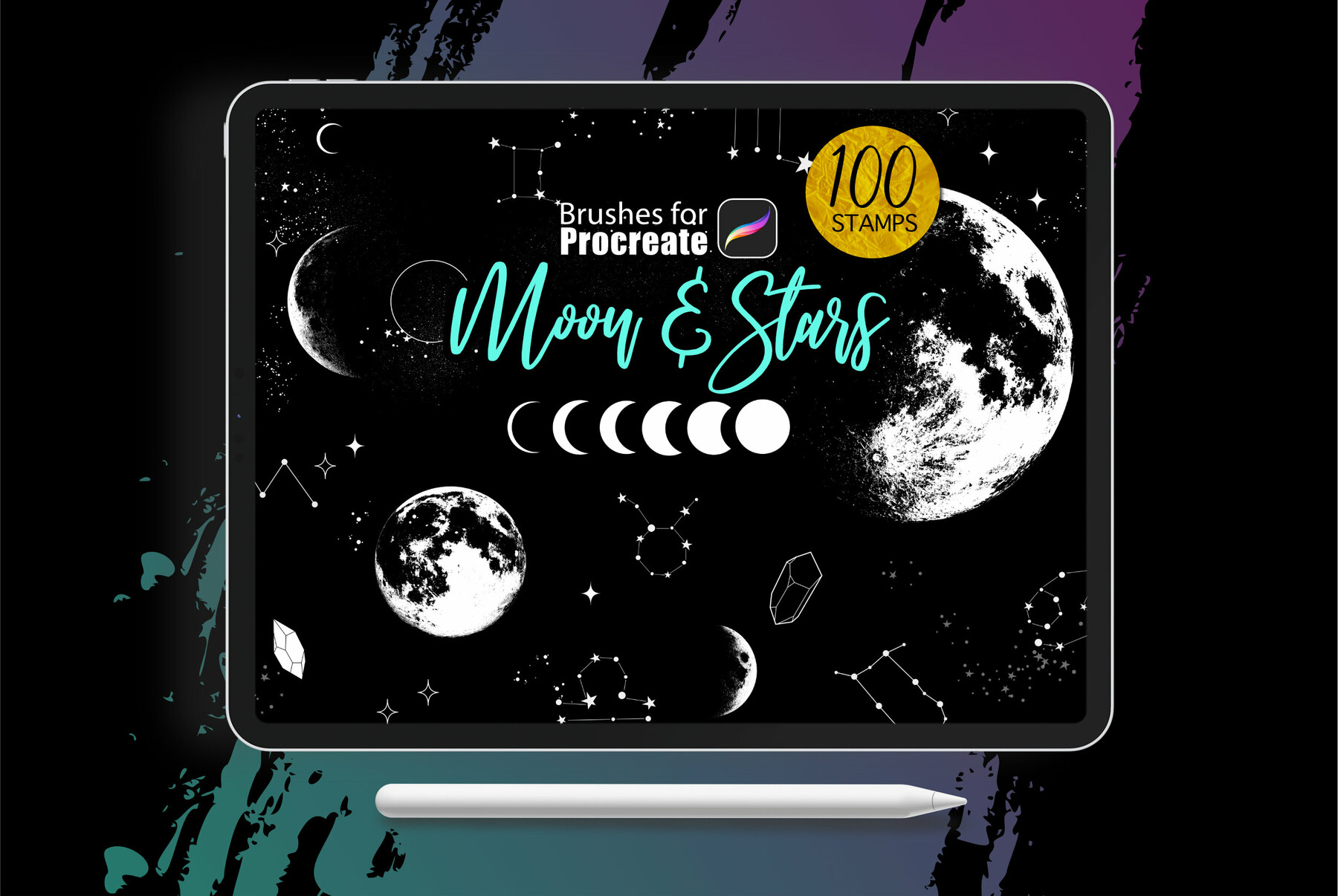 Procreate Stars Stamps Bundle, 100 Star Designs