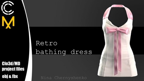 Retro bathing dress. Marvelous Designer/Clo3d project + OBJ + FBX.