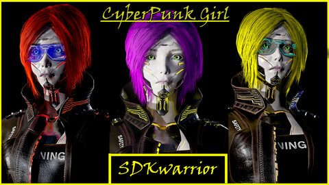 Cyberpunk Girl low pole game model