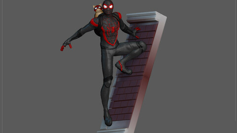 SPIDERMAN PS5 MILES MORALES SPIDERCAT STATUE WALL VERSION MARVEL 3D PRINT