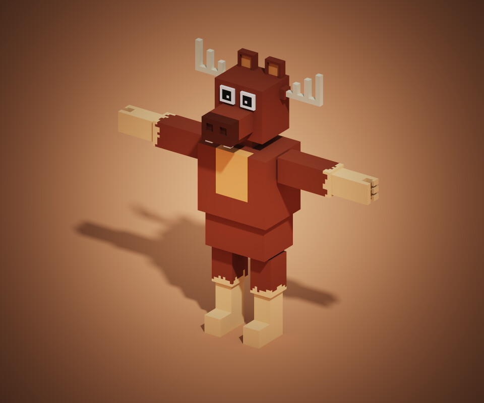 Voxelassets Moose Head With Human Body Minecraft Style