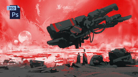 PSD Sci-Fi Landscape Sketch