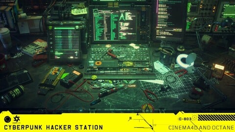 Cyberpunk Hacker Station: C4D and Octane project