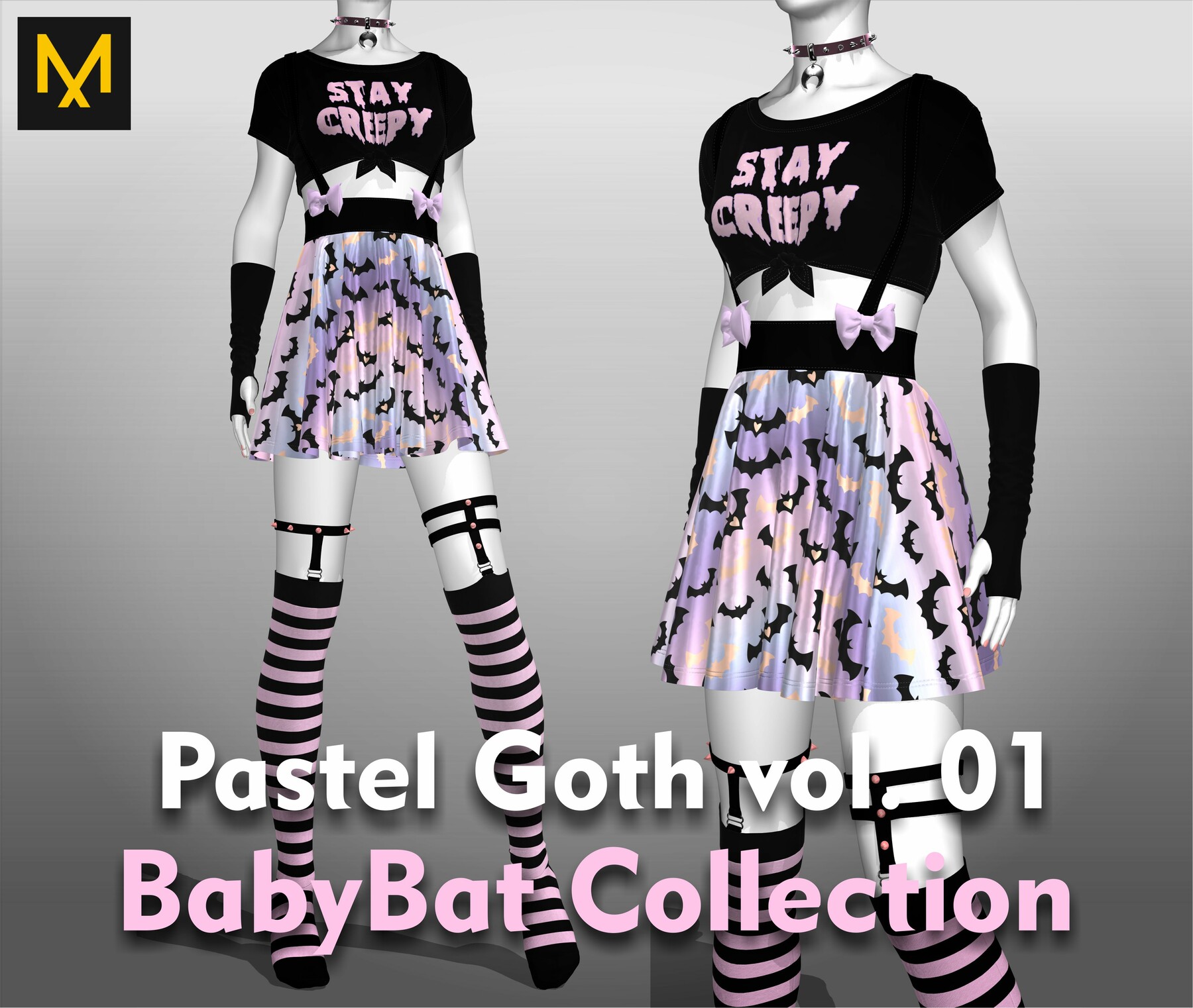 Artstation Pastel Goth Outfit Vol 01 Babybat Collection Game Assets