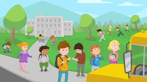 Vector kids children going to school