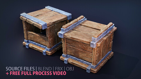 PBR wooden box | Modular (4 pieces / parts) | Free Full Process Video Tutorial (not narrated) | 3d Game-ready Asset