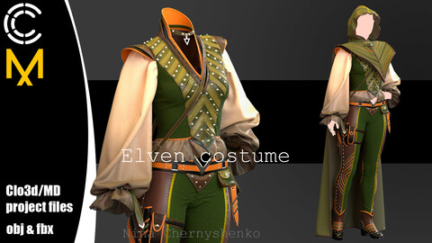 Elven costume. Marvelous Designer/Clo3d project + OBJ + FBX.