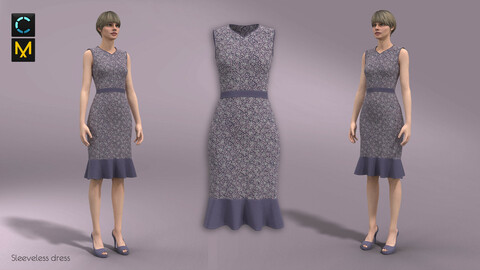 Sleeveless dress​​​​- Marvelous Designer Clo 3d project + Obj & FBX files