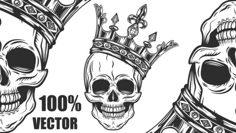 Vintage Prince Skull In Crown Monochrome Isolated Vector Illustration. 100% Vector!