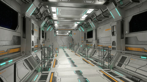 Sci-Fi Modular Corridor with Door Version 2 - Low Poly