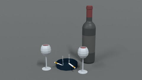 Low Poly Cartoon Wine and Cigarettes Scene