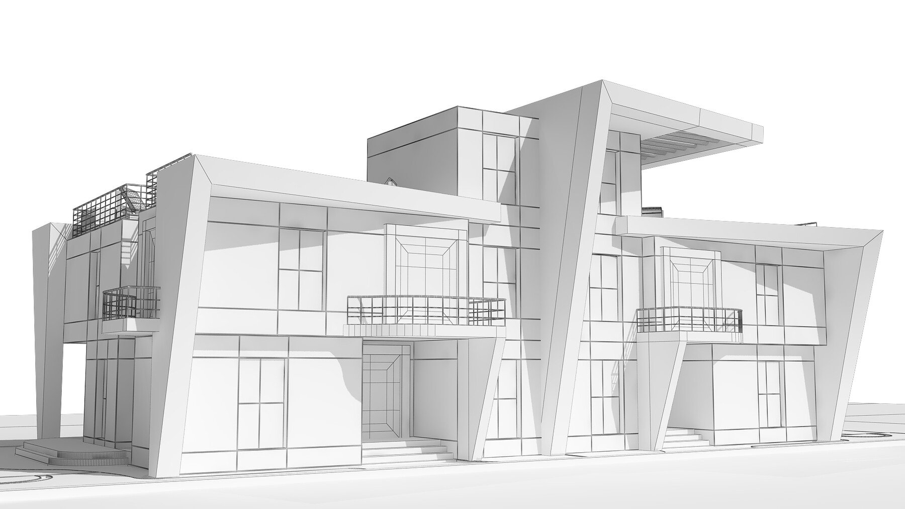 ArtStation - Modern Twin House - 3Ds Files - 2Ds Plans | Resources