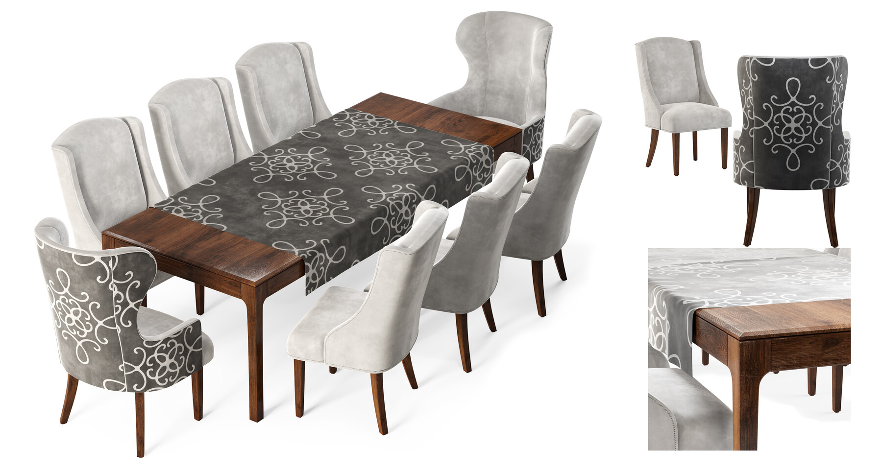 ArtStation Dove Gray Velvet Dining Chairs&table Resources